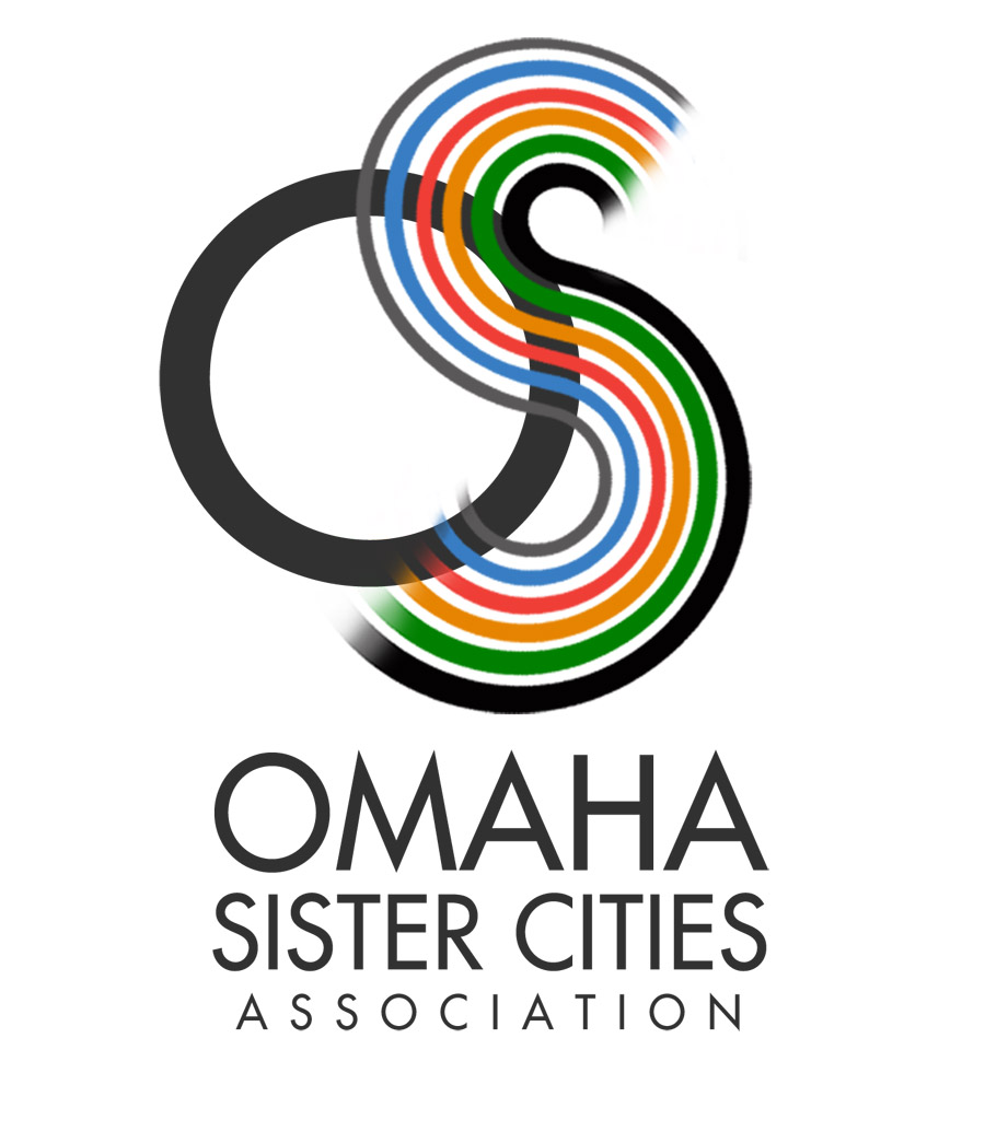 Logo for Omaha Sister Cities Association with a circle outlined in black and an S created by multi color lines